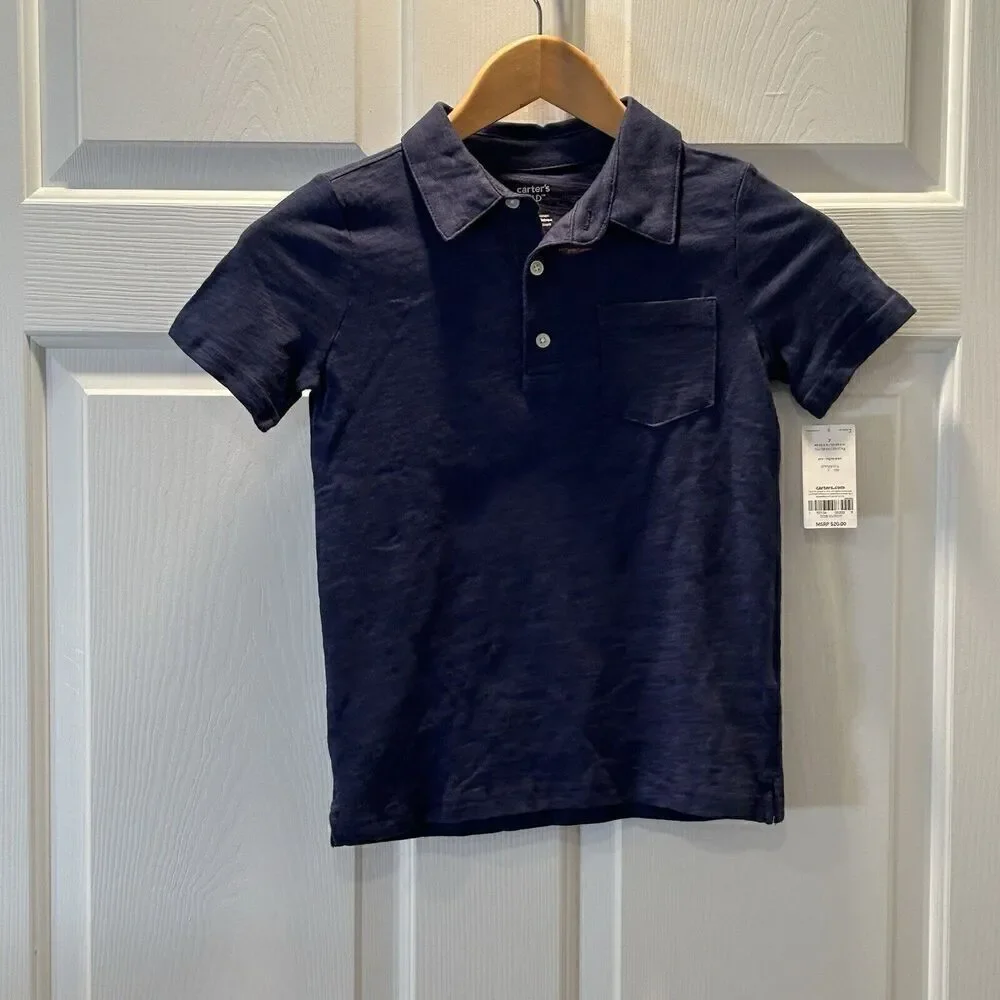 CARTER’S Kid Blue Striped and Solid Short Sleeved Button Front Shirt Boys Size 7